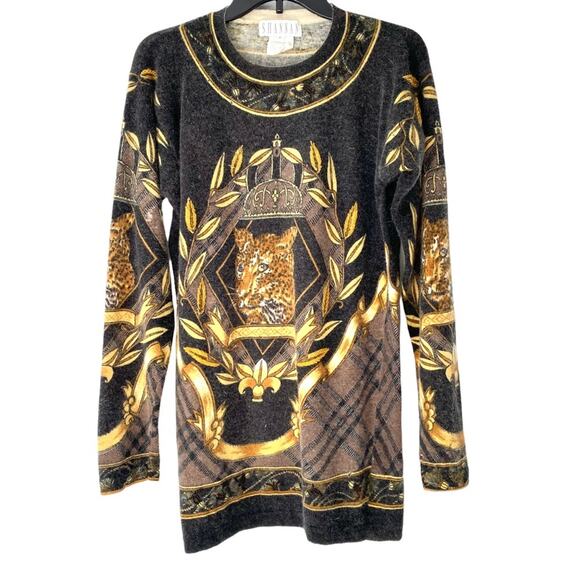 Shannan Vintage 80s Lambswool Angora Leopard Versace Look Long Sweater Small - Picture 1 of 8
